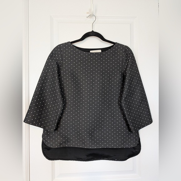 ANN MASHBURN Women’s Boatneck Wool Blend Polka Dot Blouse Black White Size M